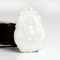 老山玉器 新疆和田玉石玉器 羊脂白玉佛牌 挂件福寿P0013967