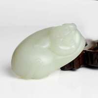 老山玉器 新疆和田玉石玉器 和田白玉发财猪把件手玩件p0015296