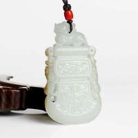 老山玉器 新疆和田玉石玉器 和田羊脂白玉籽料牌府上有龙P0014864