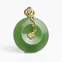 老山玉器 新疆和田玉石玉器 碧玉金镶吊坠 挂件 时尚大方 质感浓厚 色泽碧绿P0007514