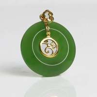 老山玉器 新疆和田玉石玉器 碧玉挂件金镶玉扣 吊坠 时尚经典 色泽碧绿P0007509