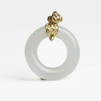 老山玉器 新疆和田玉石玉器 羊脂玉挂件金镶平安环 挂件P0007478