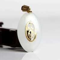 老山玉器 新疆和田玉石玉器 和田玉金镶羊脂玉挂件吊坠年年有余P0002016