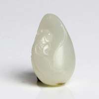 老山玉器 新疆和田玉石玉器 [李俊杰]和田羊脂籽料白玉挂件金鱼P0014526