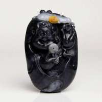 老山玉器 新疆和田玉石玉器 墨玉籽料把件刘海戏金蟾P0014844