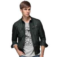 HODO红豆相思鸟男装立领格子修身夹克外套HDXJ13507(B23军绿175/92A)