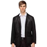 HODO红豆相思鸟男装翻领时尚拼接拉链夹克外套HDXJ13505(S10黑色185/100A)