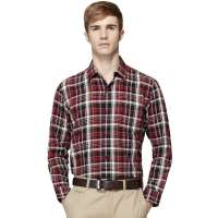 HODO红豆相思鸟男装纯棉翻领格纹长袖衬衫HDXC13119(R21红格纹170/88A)