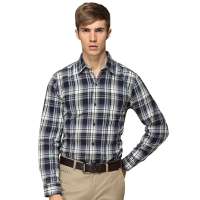 HODO红豆相思鸟男装纯棉翻领直筒格子长袖衬衫HDXC13118(B25蓝格185/100A)