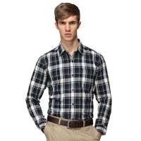 HODO红豆相思鸟男装纯棉翻领格子长袖衬衫HDXC13121(G19绿格185/100A)