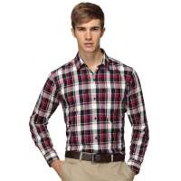 HODO红豆相思鸟男装纯棉翻领格子长袖衬衫HDXC13121(R21红格170/88A)