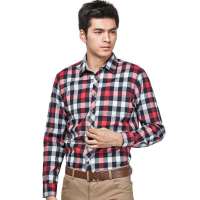 HODO红豆相思鸟男装尖领苏格兰格子长袖衬衫HDXSC2295(003红色185/104B)