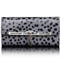 金狐狸FOXER印花牛皮高雅女士三折长票夹206003F8A黑色