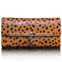 金狐狸FOXER印花牛皮高雅女士三折长票夹206003F8B咖啡色