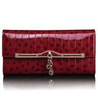 金狐狸FOXER印花牛皮高雅女士三折长票夹206003F8C红色