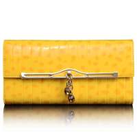 金狐狸FOXER印花牛皮高雅女士三折长票夹206003F8E黄色