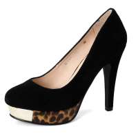 卡迪娜豹纹羊皮绒面超高跟女单鞋KS33011黑色36