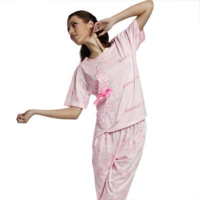 金丰田女士短袖家居服套装粉红色(XL)1538