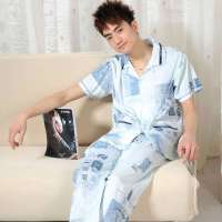 金丰田夏季男士全棉短袖家居服套装蓝色(XL)1367