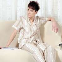 金丰田男士全棉短袖休闲家居服套装卡其色(XL)1130
