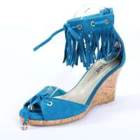 星期六夏季新款百搭羊皮中跟舒适女装皮凉鞋SSA2SF903964宝蓝35