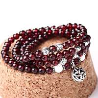 唯一(Winy)限量 6MM天然石榴石 配925泰银多圈手链 天然水晶手链 项链 T1  001SLS7