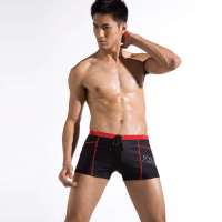 23MEN爱杉士男士撞色修身泳裤平角裤黑色(XXL)YKV11