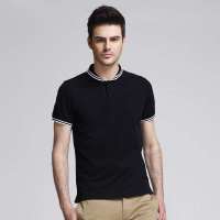 艾夫斯 男商务休闲简约英伦撞色领修身短袖POLO衫G21221122003(黑色/M)