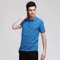 艾夫斯 男珠地网棉菱形纹短袖POLO衫21121122013(孔雀蓝/XL)