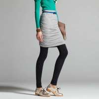 七格格 女装侧缝松紧针织半身裙打底裙褶皱A字裙3MP1002N(花灰/M)