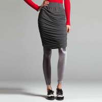 七格格 女装侧缝松紧针织半身裙打底裙褶皱A字裙3MP1002N(深灰/L)
