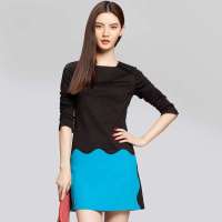 七格格 女装IAIZO高端春装女装OL通勤圆领包臀连衣裙11B40338(黑蓝拼接/L)