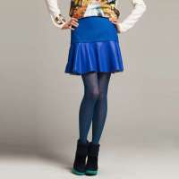 七格格 女装秋冬女下摆PU拼接半身裙含羊毛毛呢短裙2MP4001Y(蓝色/L)
