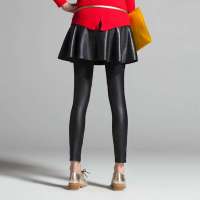 七格格 女装秋冬女下摆PU拼接半身裙含羊毛毛呢短裙2MP4001Y(黑色/XL)