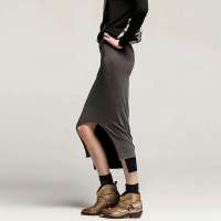 七格格 女装2013春双层面料倒U型开口半身裙包臀半身长裙3MP1014J(灰黑色/S)