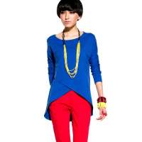 七格格 女装OTHERMIX设计感不规则修身纯色长袖T恤打底衫女装12A30021(宝蓝色/XL)