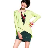 七格格 女装OTHERMIX设计感不规则修身纯色长袖T恤打底衫女装12A30021(荧光黄/L)