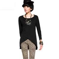 七格格 女装OTHERMIX设计感不规则修身纯色长袖T恤打底衫女装12A30021(黑色/S)