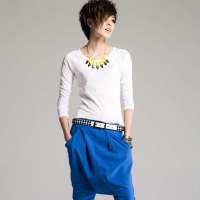 七格格 女装春装2013全棉圆领打底衫女士修身T恤3MA1084E(白色/M)