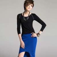 七格格 女装春装2013全棉圆领打底衫女士修身T恤3MA1084E(黑色/XL)