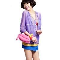 七格格 女装2013夏装新款时尚休闲百搭紫色宽松半袖T恤22A2507(紫色/XL)