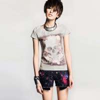 七格格 女装2013春装新款骷髅印花短袖T恤个性潮流女装3MA2007L(灰色/M)