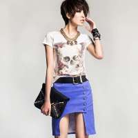 七格格 女装2013春装新款骷髅印花短袖T恤个性潮流女装3MA2007L(白色/XL)