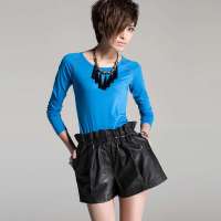 七格格 女装春装2013精梳棉长袖打底衫女修身T恤2MA4001J(蓝色/M)