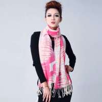 鄂尔多斯100%精纺纯羊毛印花女士长围巾806玫红色