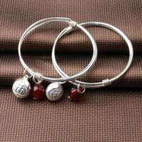 欧奈ONICE甜心宝贝系列光圆福红玛瑙福铃童镯S990足银手镯