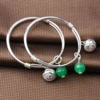 欧奈ONICE甜心宝贝系列光圆福绿玛瑙福铃童镯S990足银手镯