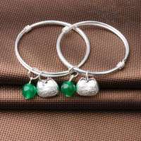 欧奈ONICE甜心宝贝系光圆绿玛瑙吊木鱼铃S990足银手镯
