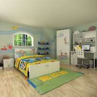 迪士尼酷漫居儿童家具米奇野餐派四件套1米5床/床头柜/2门衣柜/书桌