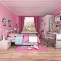 酷漫居KT蔷薇物语儿童家具五件套1米2床/床头柜/3门衣柜/书桌/上架